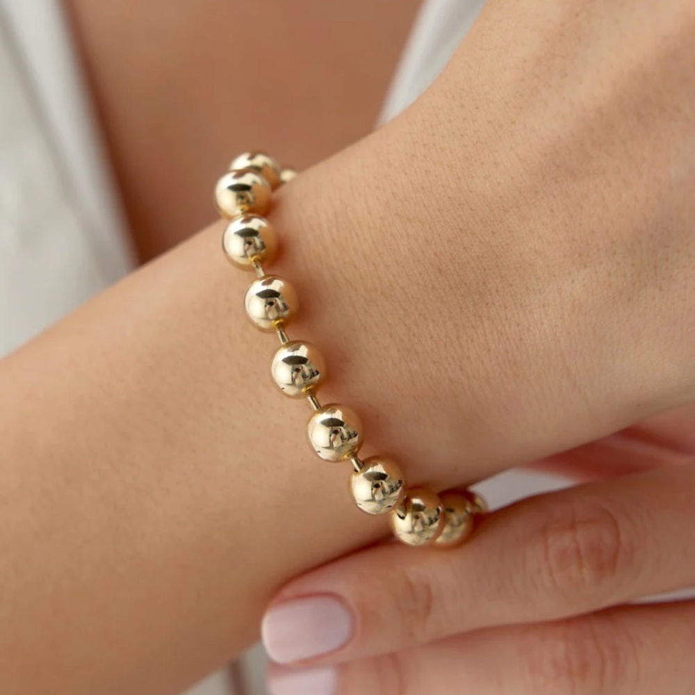 Last 2 🔥 14K Gold Plated Bead Ball Bracelet (7mm) | Dainty Water Resistant